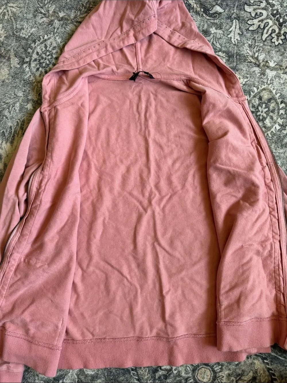 BCBG Max Azria Pink Lace-Detail Zip Hoodie